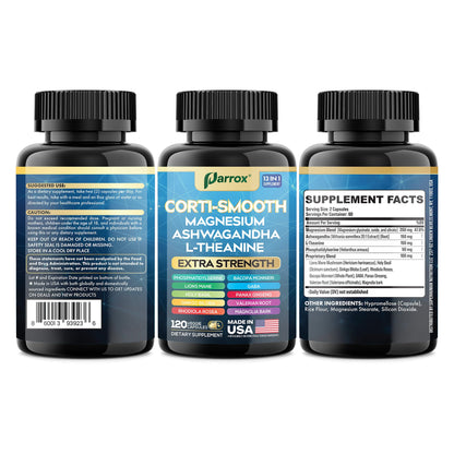 Parrox Corti-Smooth Cortisol Support Capsule – Magnesium, L-Theanine & Adaptogens (120 Caps)