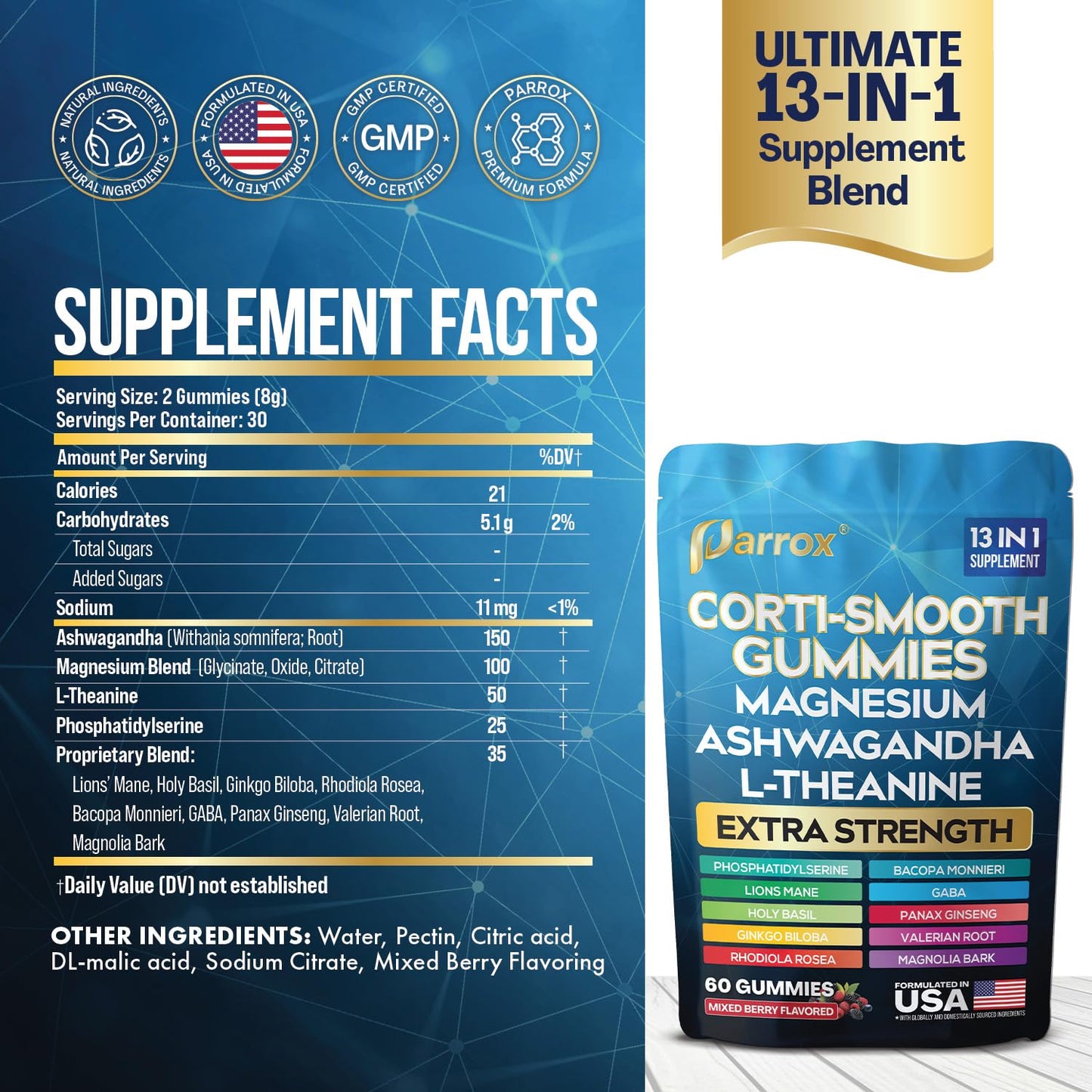 Parrox Corti-Smooth Gummies – Cortisol Support with Magnesium & Adaptogens | 60 Mixed Berry Gummies