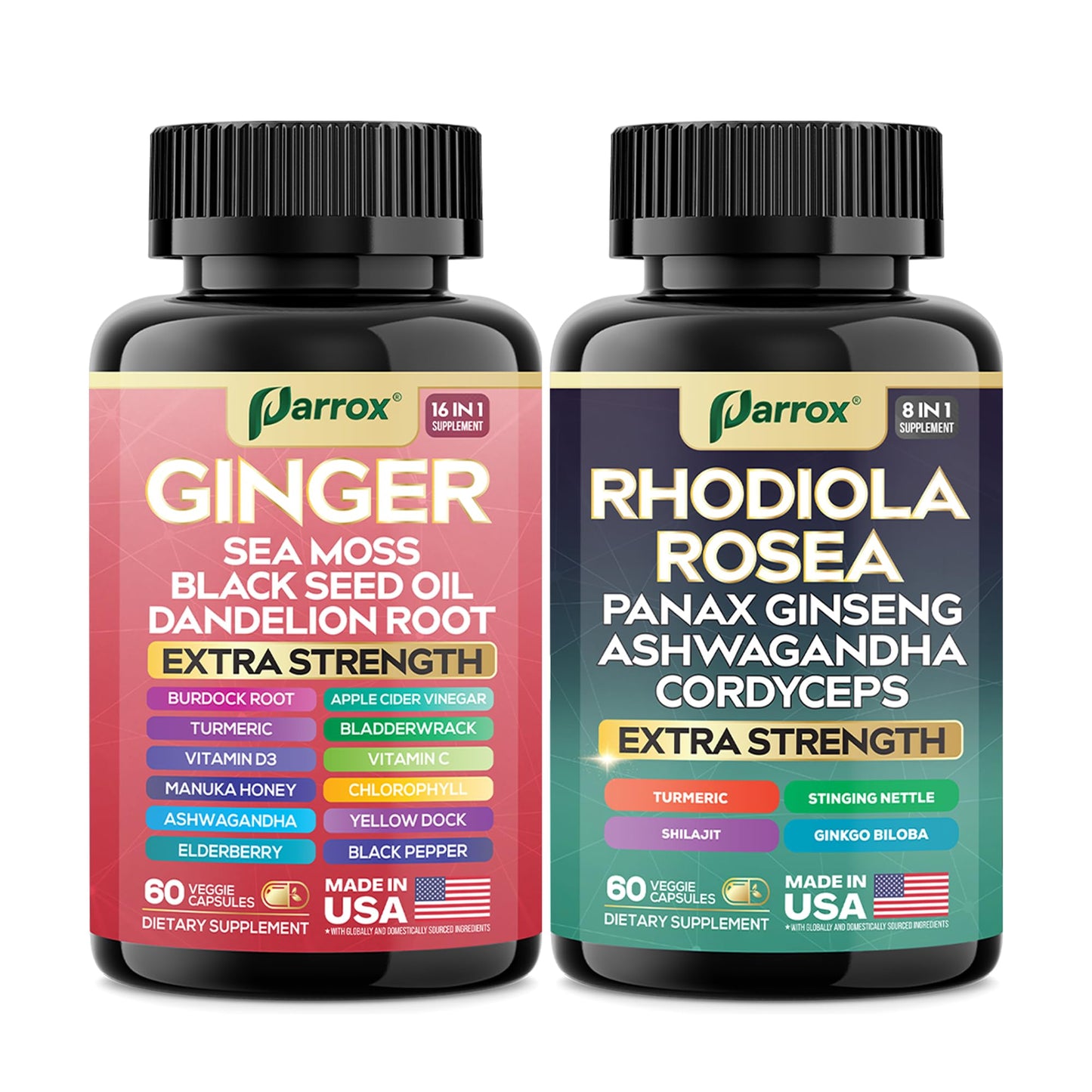 Parrox Dynamic Duo Herbal Bundle: Ginger & Rhodiola 2-Pack