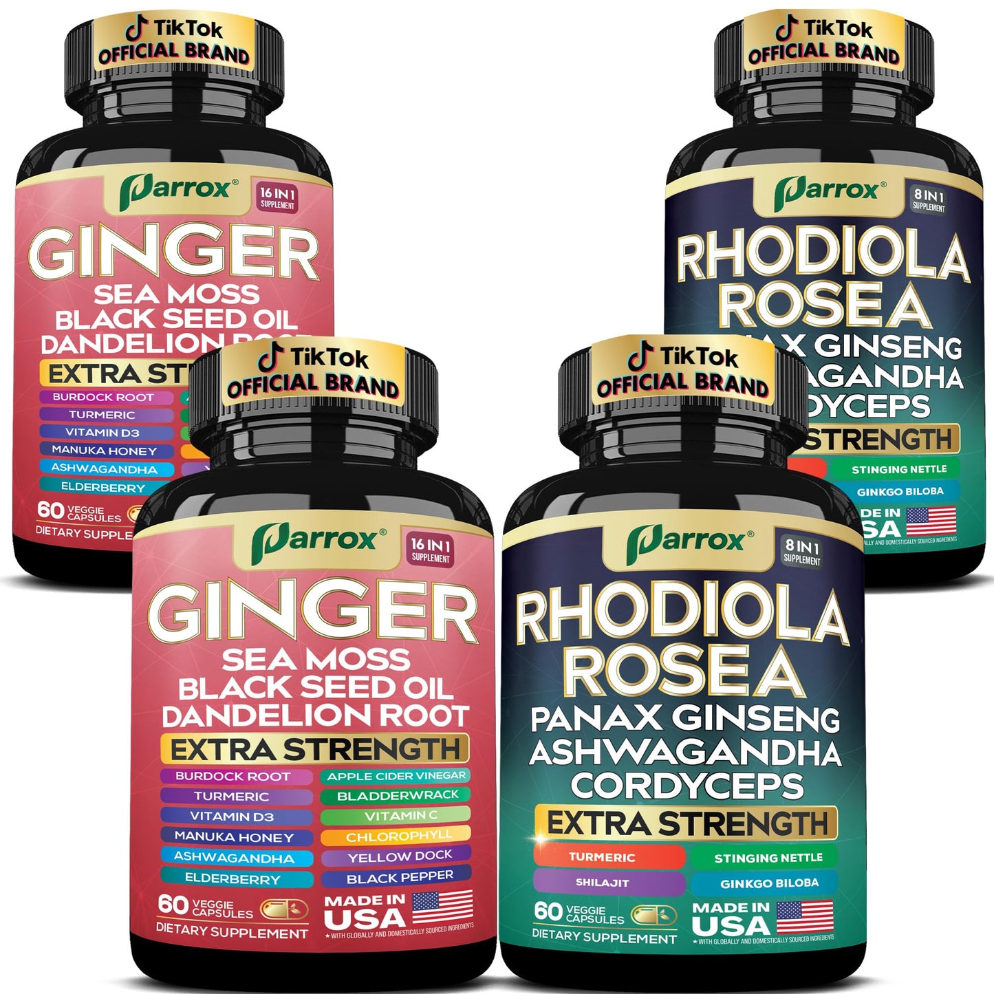 Parrox Dynamic Duo Herbal Bundle: Ginger & Rhodiola 2-Pack