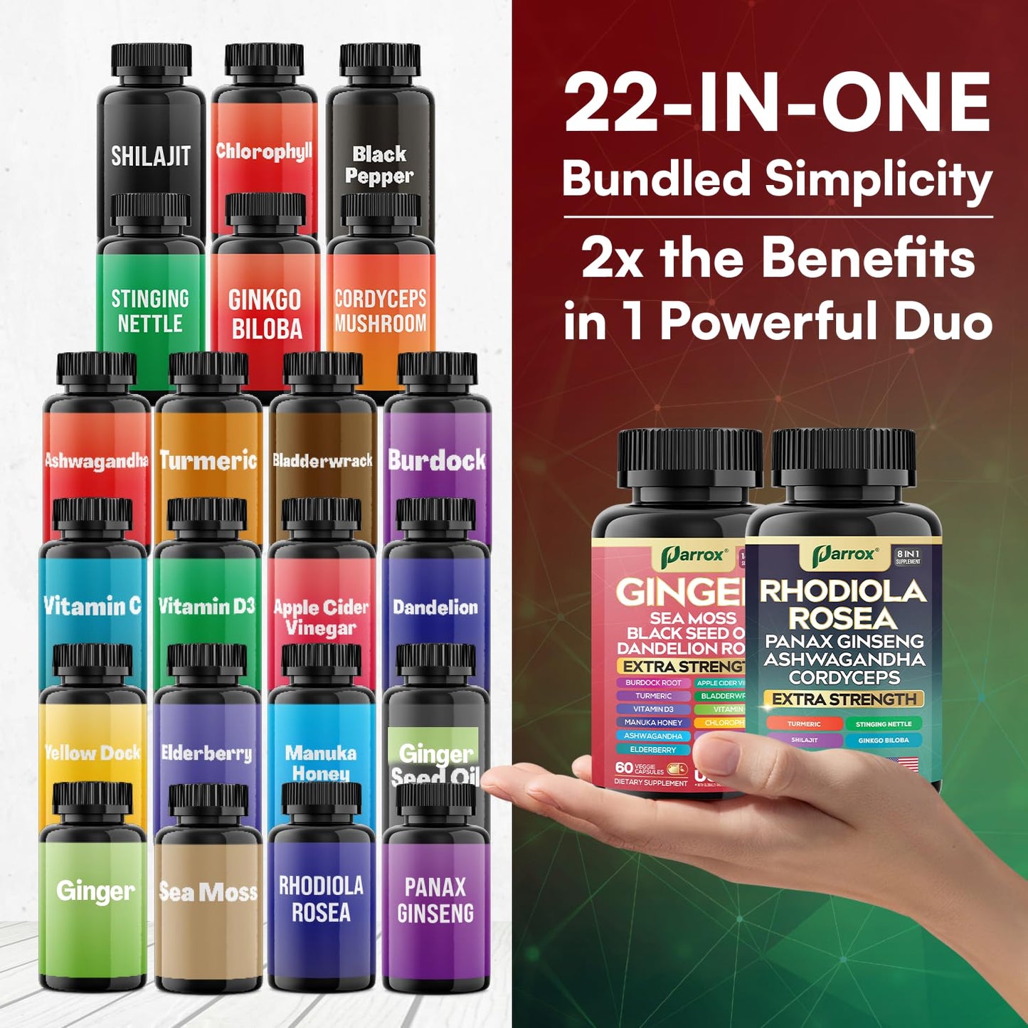 Parrox Dynamic Duo Herbal Bundle: Ginger & Rhodiola 2-Pack