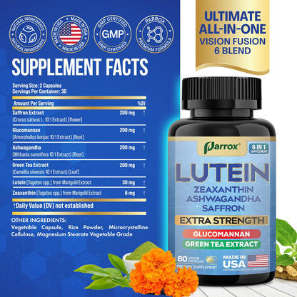 Parrox Lutein & Zeaxanthin Eye Health Supplement – 60 Capsules | Plant-Based Vision Support