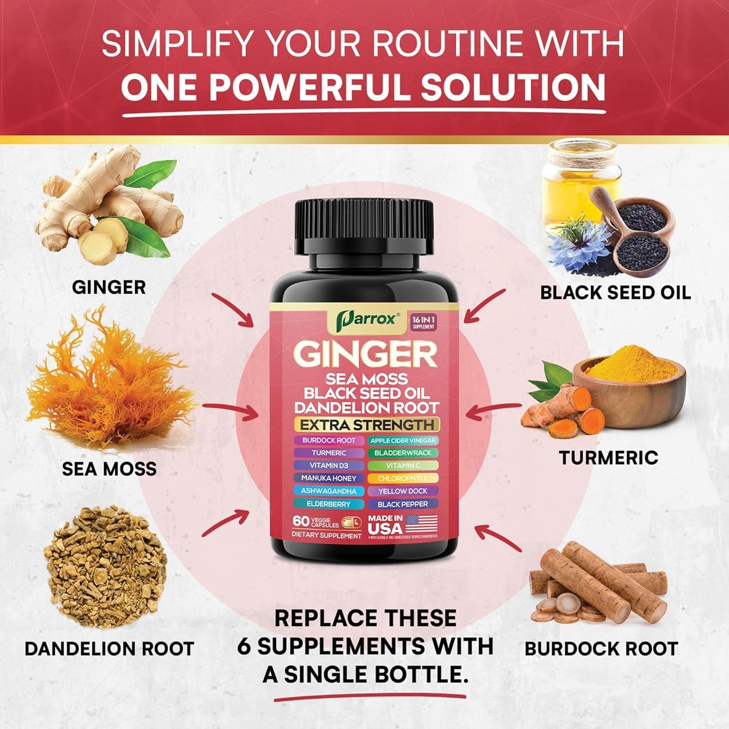 Parrox Ginger 16-in-1 Formula – Ginger, Black Seed Oil, Turmeric & Sea Moss (2 Pack)