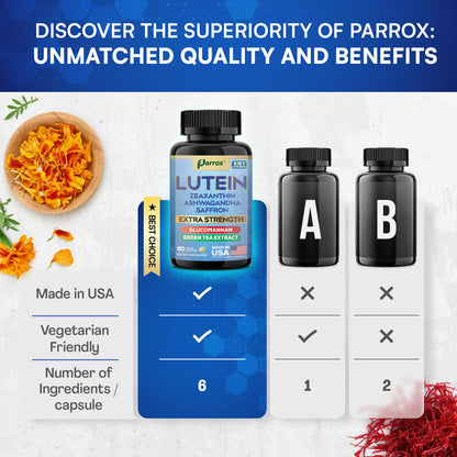 Parrox 6-in-1 Lutein & Zeaxanthin Eye Health Supplement – 2 Pack (60-Day) – Plant-Based Formula