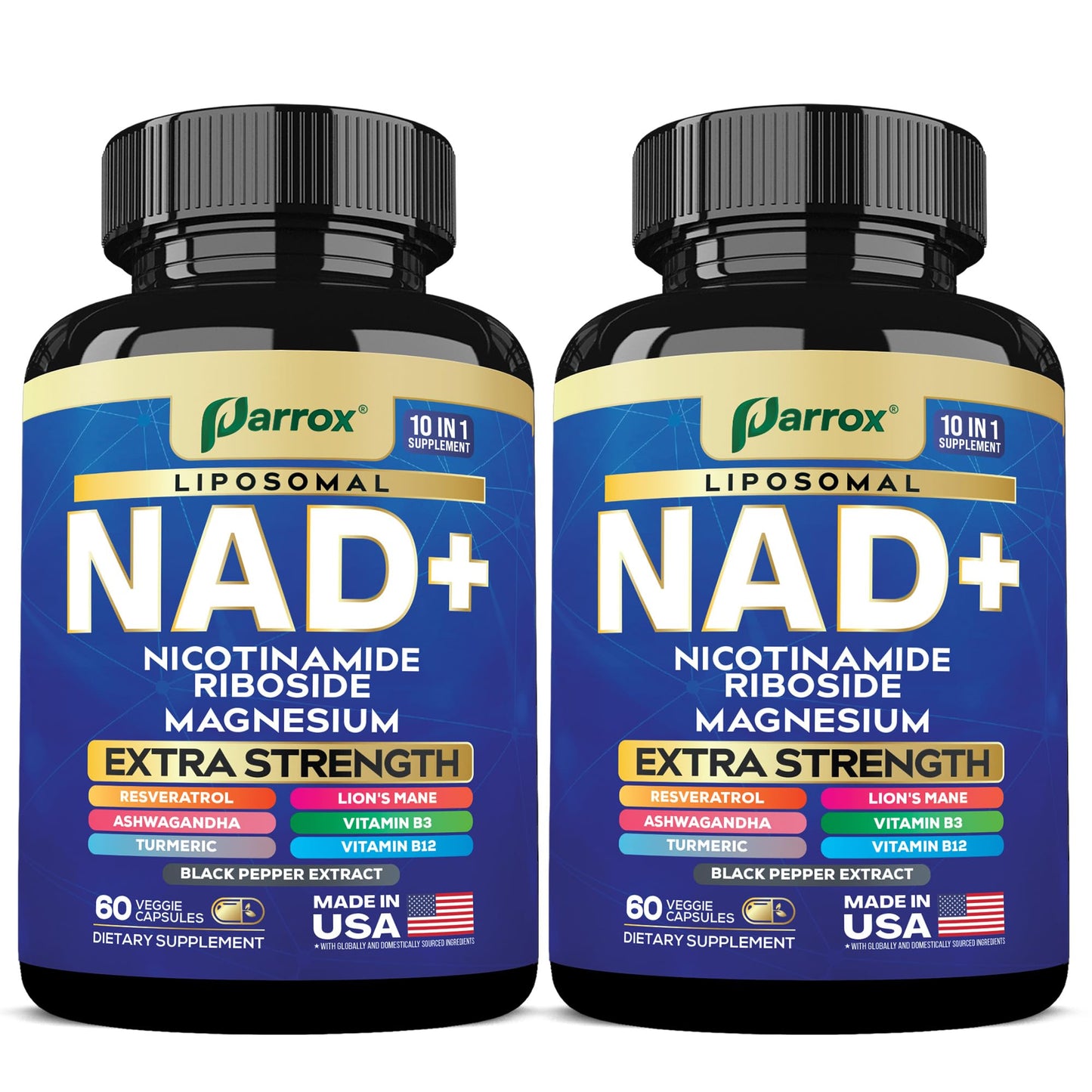Parrox NAD+ 10-in-1 Supplement with Liposomal NAD+ - 2-Pack
