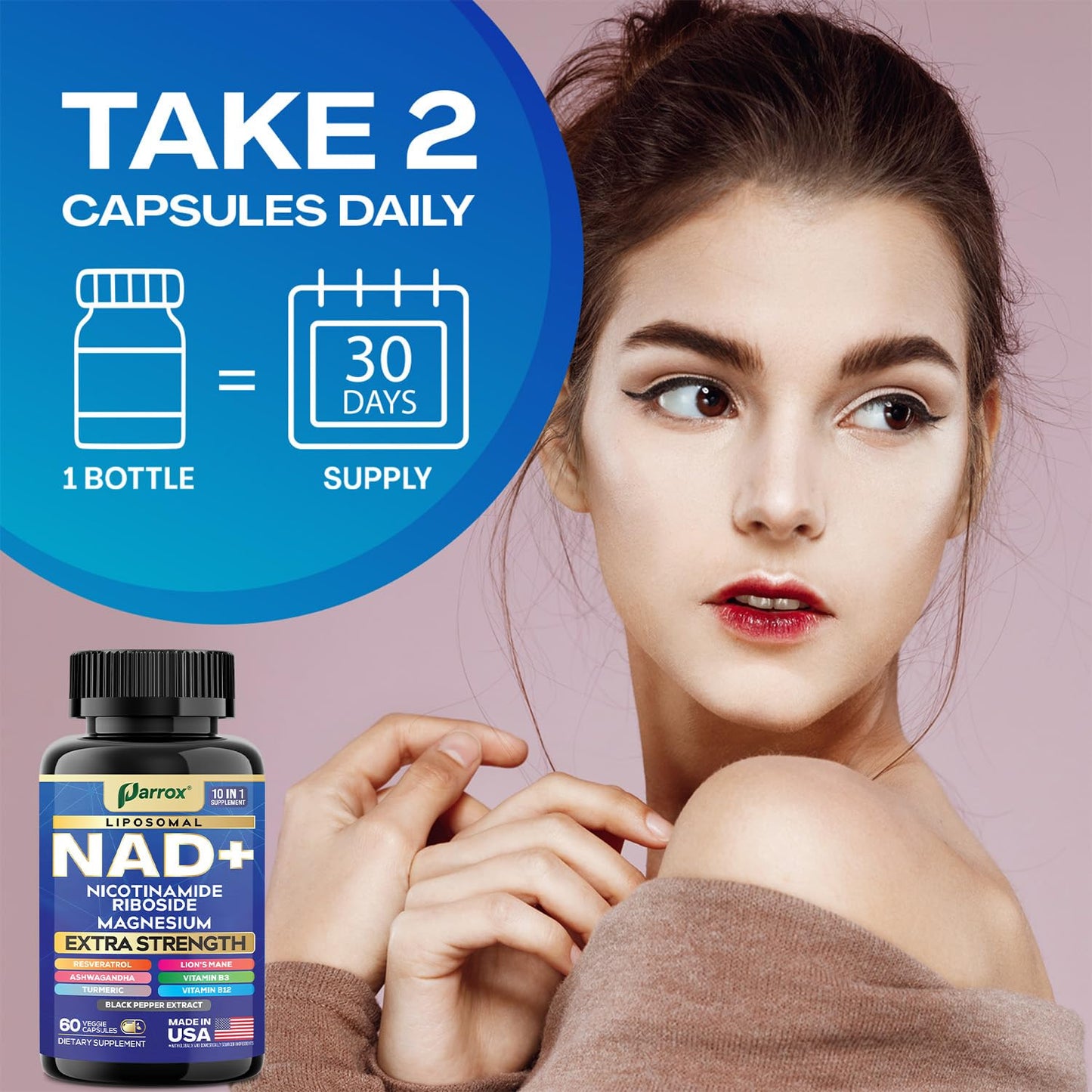 Parrox NAD+ Supplement – Liposomal NAD+, NR, B3 & B12 | 10-in-1