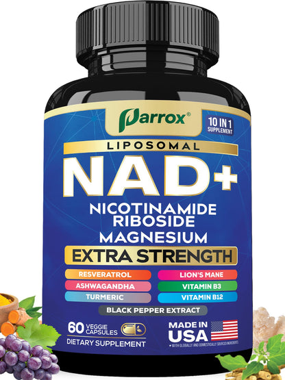 Parrox NAD+ Supplement – Liposomal NAD+, NR, B3 & B12 | 10-in-1
