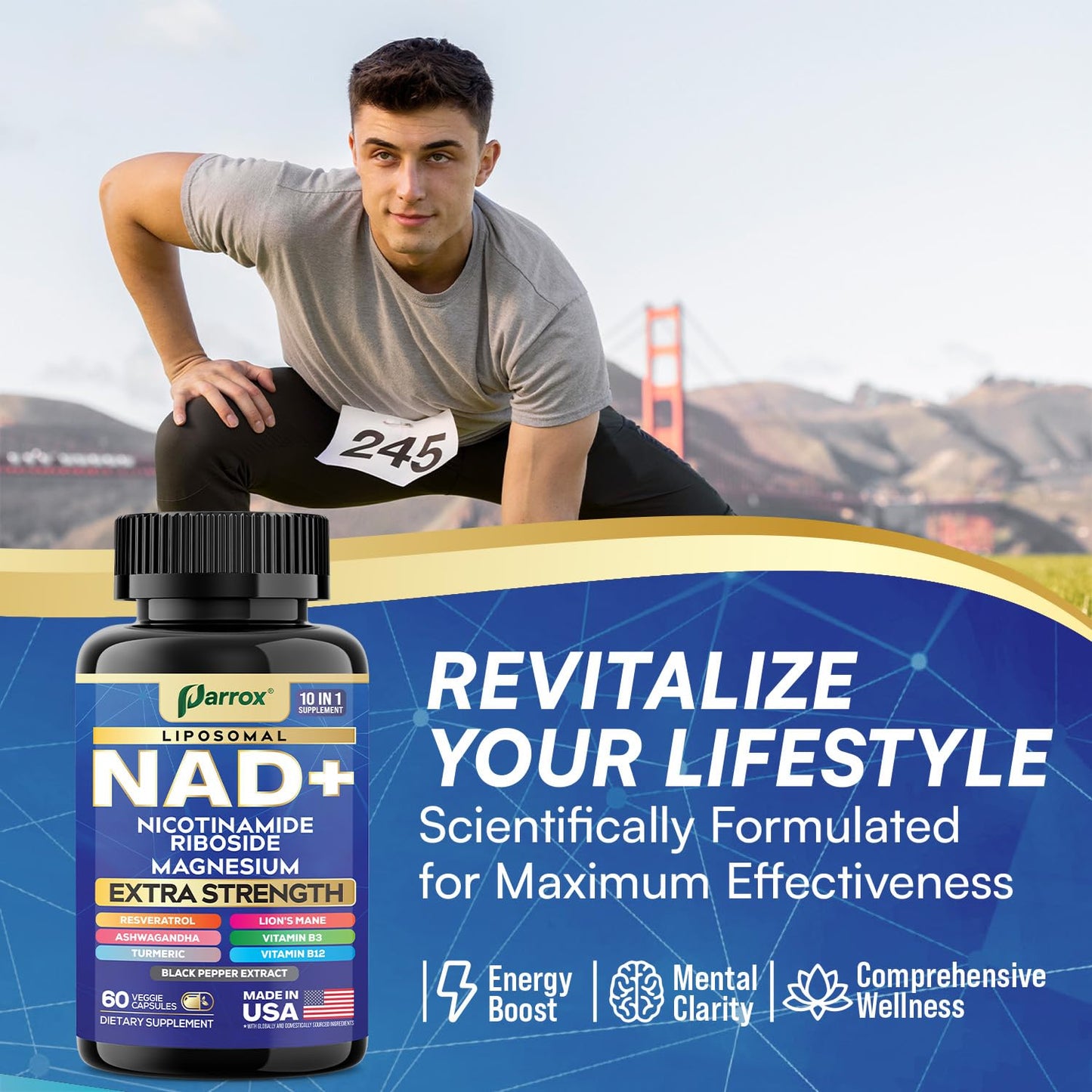 Parrox NAD+ Supplement with Liposomal NAD+ | 10-in-1 Extra Strength (3 Pack)