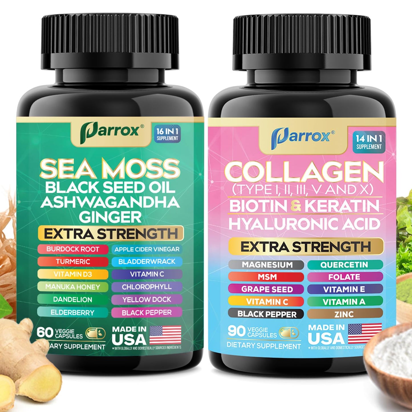 Parrox Radiant Wellness Bundle – Sea Moss, Collagen, Turmeric, Biotin & More