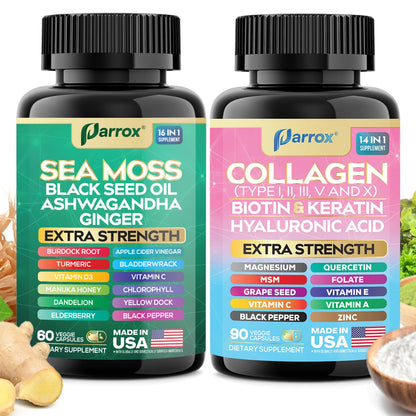 Parrox Radiant Wellness Bundle – Sea Moss, Collagen, Turmeric, Biotin & More