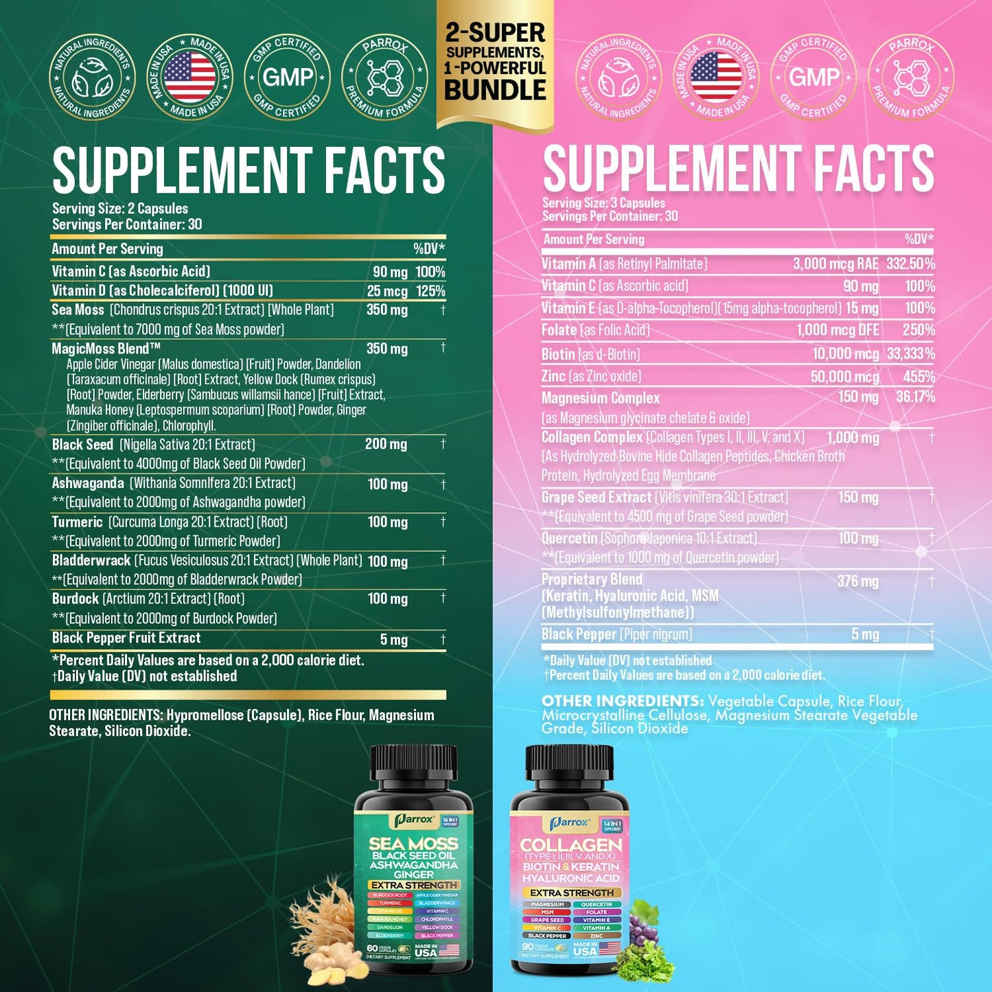 Parrox Radiant Wellness Bundle – Sea Moss, Collagen, Turmeric, Biotin & More