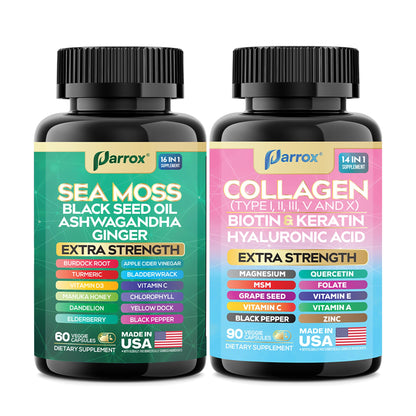 Parrox Radiant Wellness Bundle – Sea Moss, Collagen, Turmeric, Biotin & More
