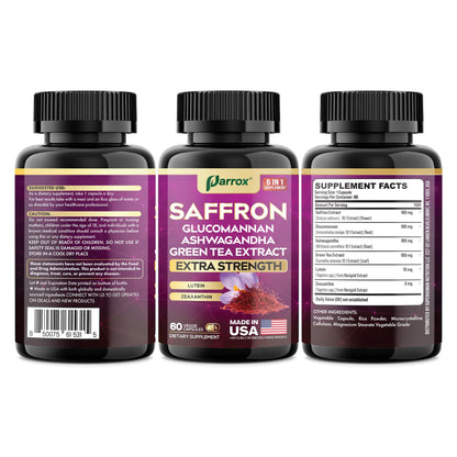 Parrox Saffron Supplement with Glucomannan & Ashwagandha – 4 Month Supply