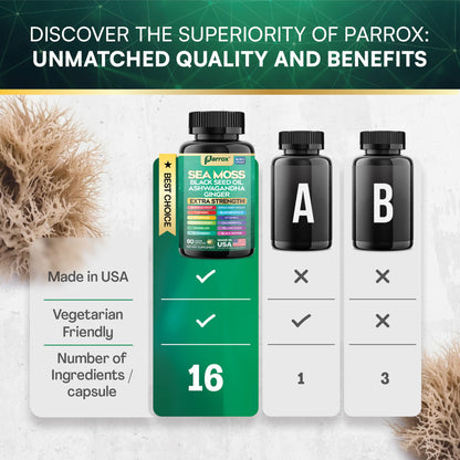 Parrox Sea Moss 16-in-1 Capsules (60 Caps) – Herbal Wellness Blend