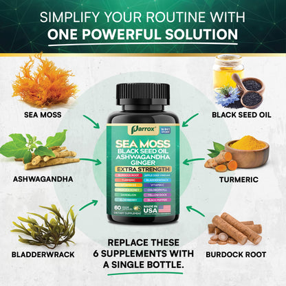 Parrox Sea Moss 16-in-1 Capsules (60 Caps) – Herbal Wellness Blend