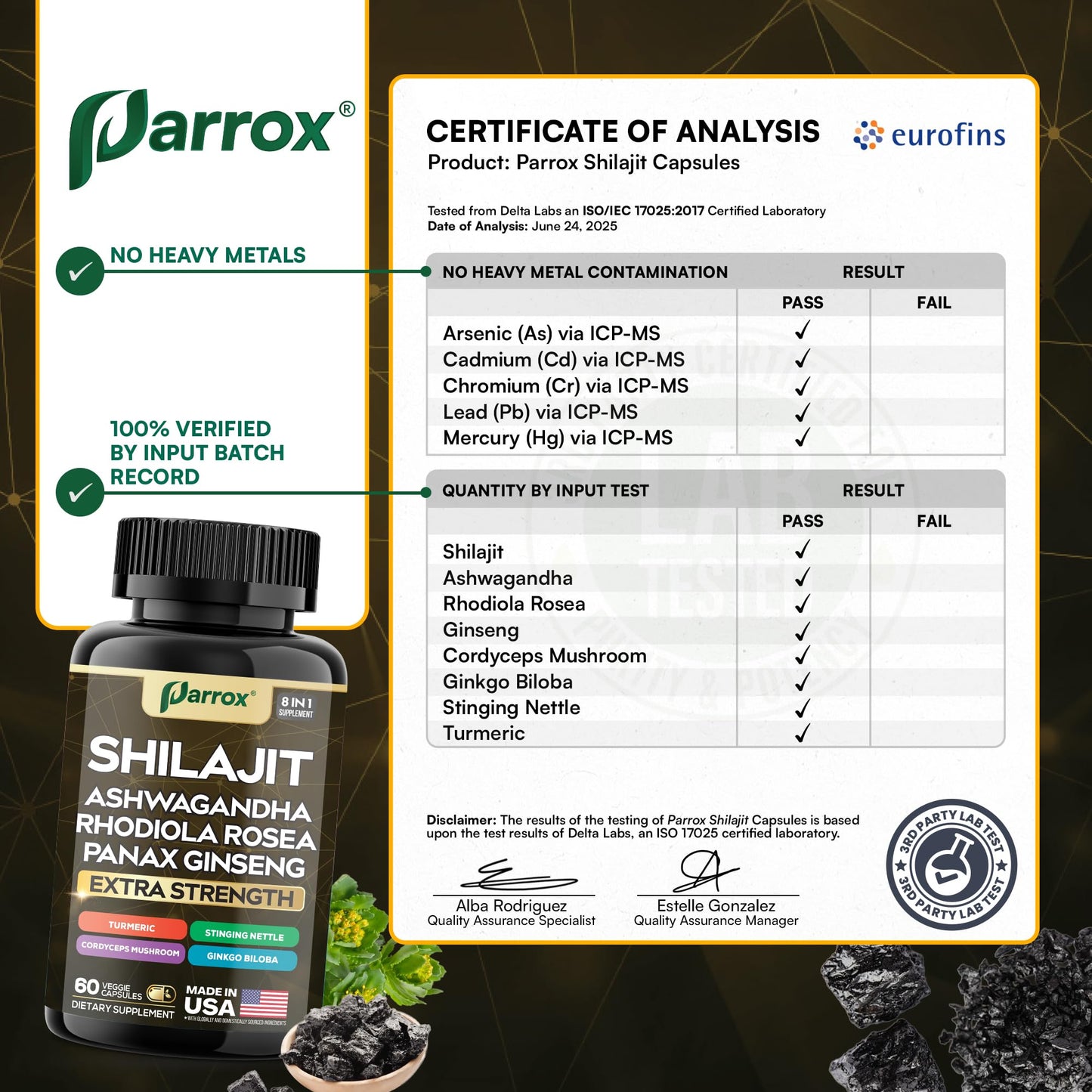 Parrox Shilajit 8-in-1 Supplement – 120 Caps with Panax Ginseng, Ashwagandha, Rhodiola, Turmeric, Ginkgo Biloba, Cordyceps