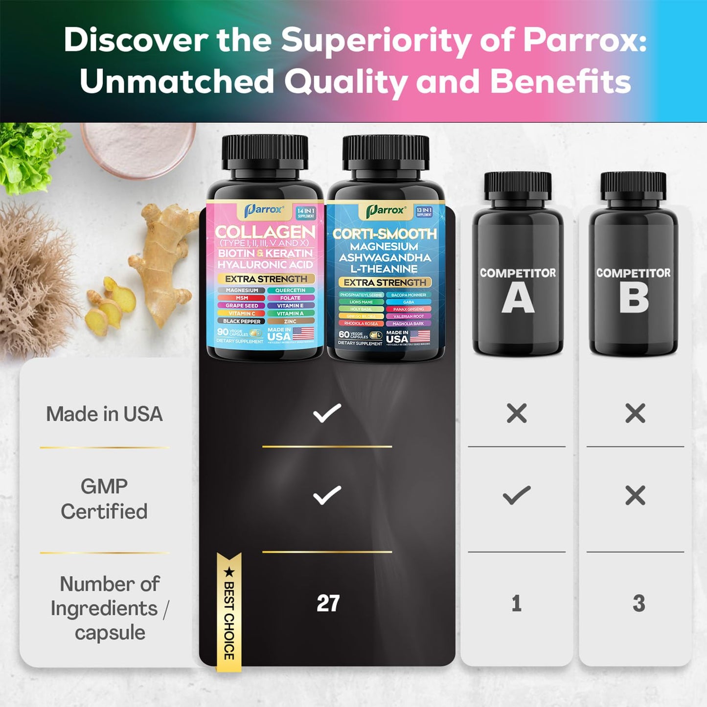 Parrox Shining Serenity Set – Cortisol Support & Collagen Duo with Ashwagandha, L-Theanine, Magnesium, and More