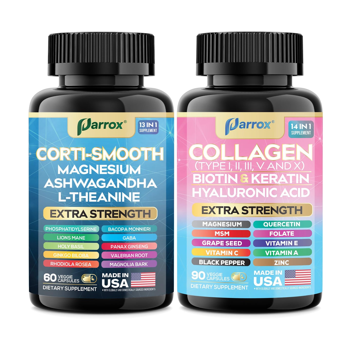 Parrox Shining Serenity Set – Cortisol Support & Collagen Duo with Ashwagandha, L-Theanine, Magnesium, and More