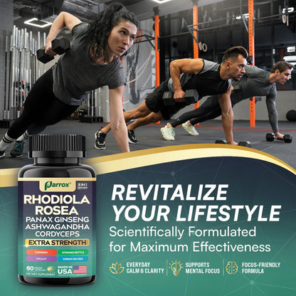 Parrox 8-in-1 Adaptogen Blend Capsules – Rhodiola, Ginseng, Ashwagandha, Turmeric | 3 Pack