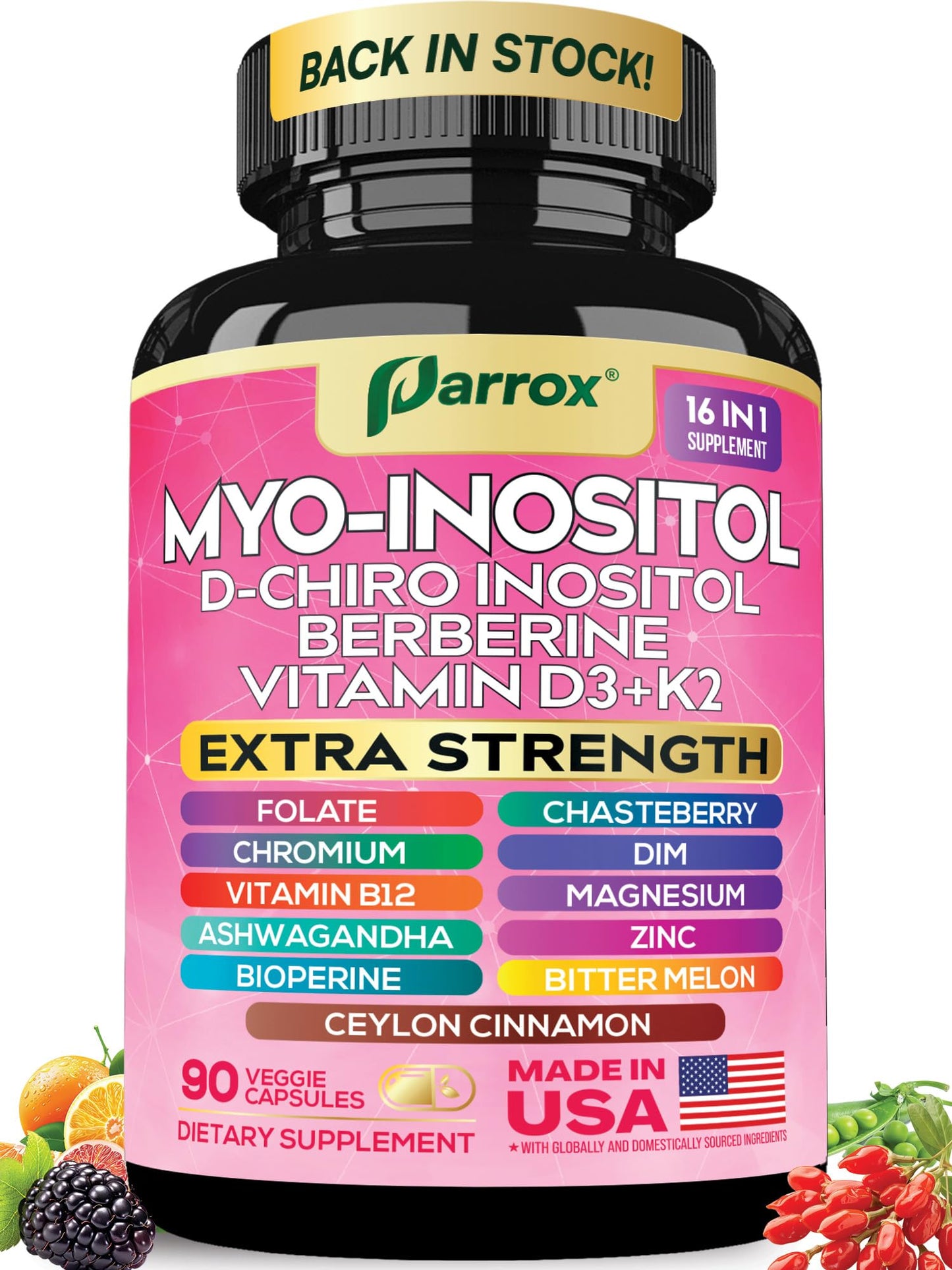 Parrox Myo Inositol Supplement – 16-in-1 Wellness (90 Vegan Capsules)