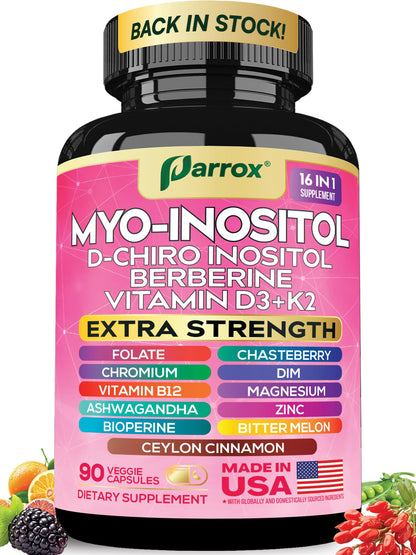 Parrox Myo Inositol Supplement – 16-in-1 Wellness (90 Vegan Capsules)