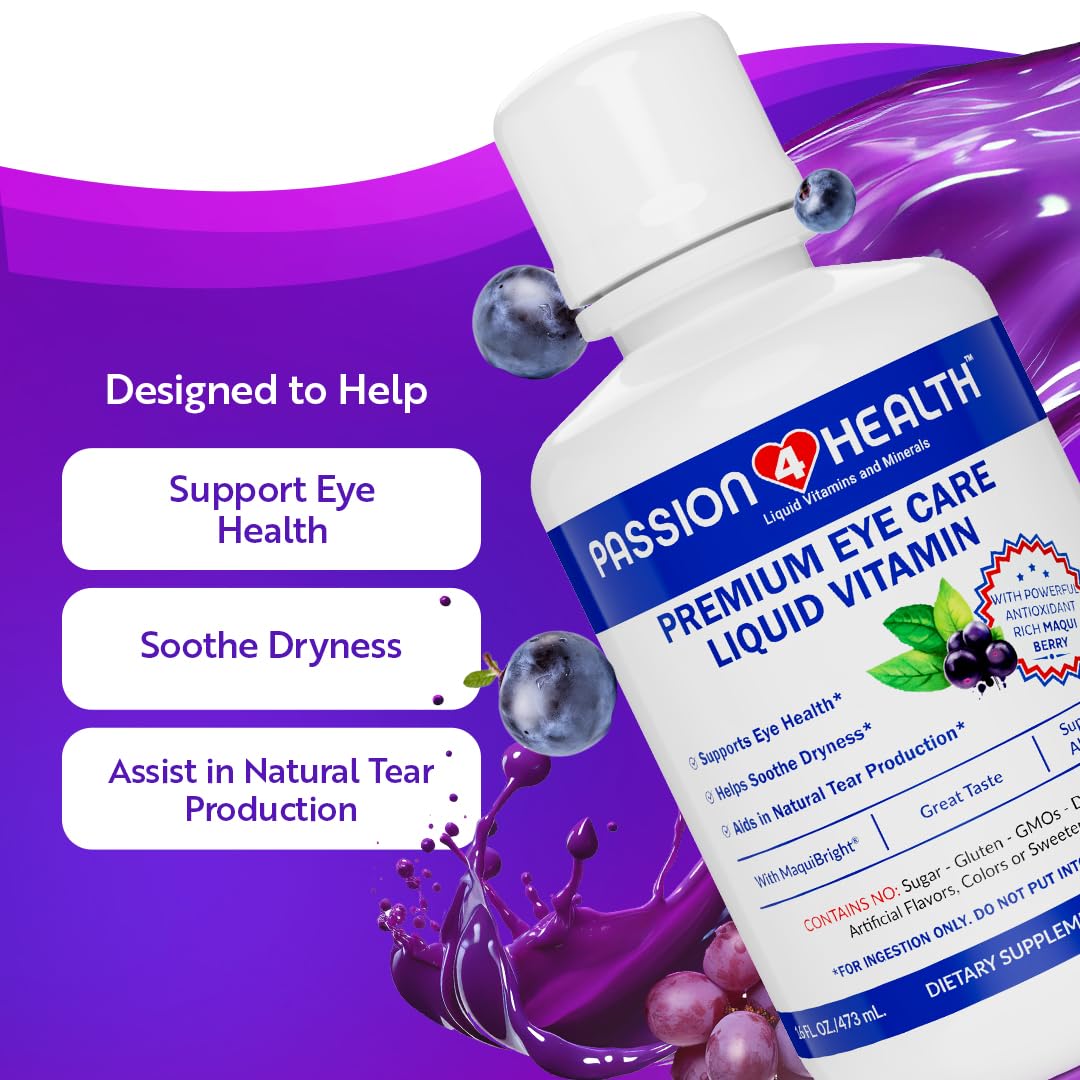 Passion 4 Health Liquid Eye Vitamins – Maqui Berry Eye Care (Gluten-Free, Non-GMO, No Sugar) – Made in USA