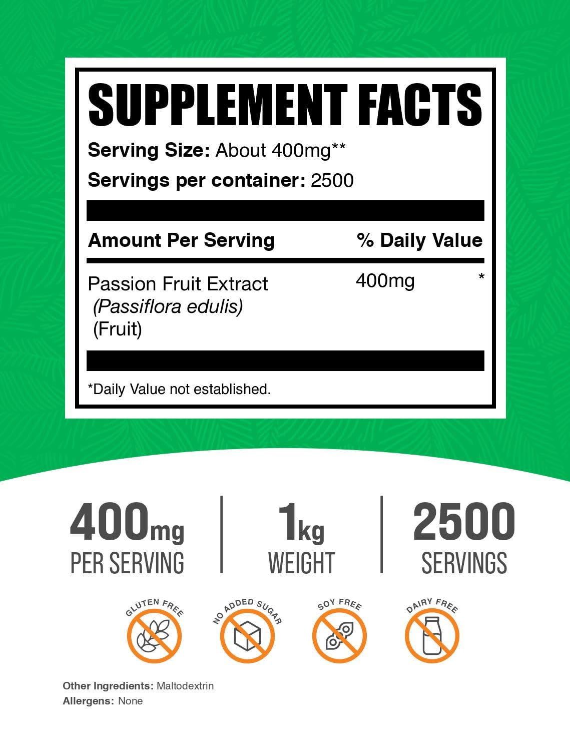 Passion Fruit Extract Powder 400mg/Serving – Gluten Free, No Added Sugar, 1kg | BulkSupplements