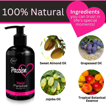 Passion Massage Oil for Date Night – Set of 2 (Tropical Paradise & Lemon Crème) | All Natural with Almond & Jojoba