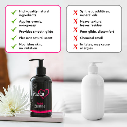 Passion Sensual Massage Oil for Date Night | 100% Natural Body Oil for Couples with Jojoba & Almond | Aromatherapy & Relaxing Massage Therapy | Perfect Glide & Smooth Skin | Tropical Paradise Scent