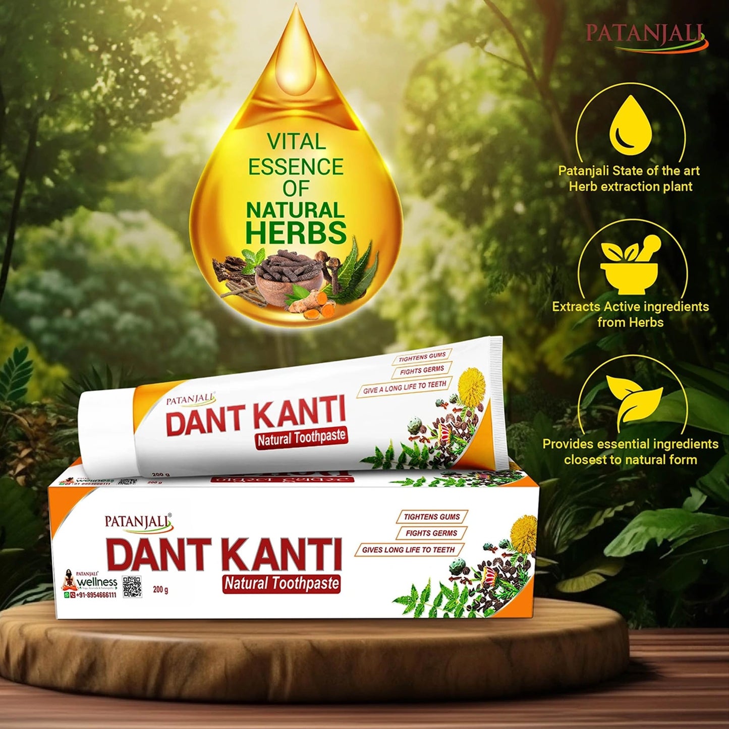Patanjali Dant Kanti Natural Toothpaste 200g / 6.76 fl oz – Pack of 5