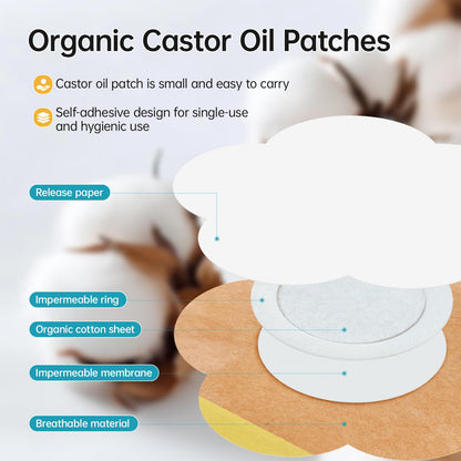 45 Pack Castor Oil Patches Kit - 8 oz Organic Cold-Pressed, Hexane Free