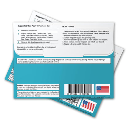 PatchAid D3/Calcium Topical Patch – 30-Day Supply (Pack of 2) | Latex-Free