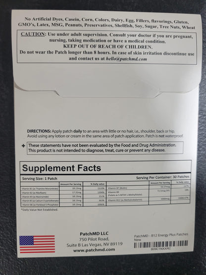 PatchMD B12 Energy Plus Patches | Vitamin B12 Transdermal Patch