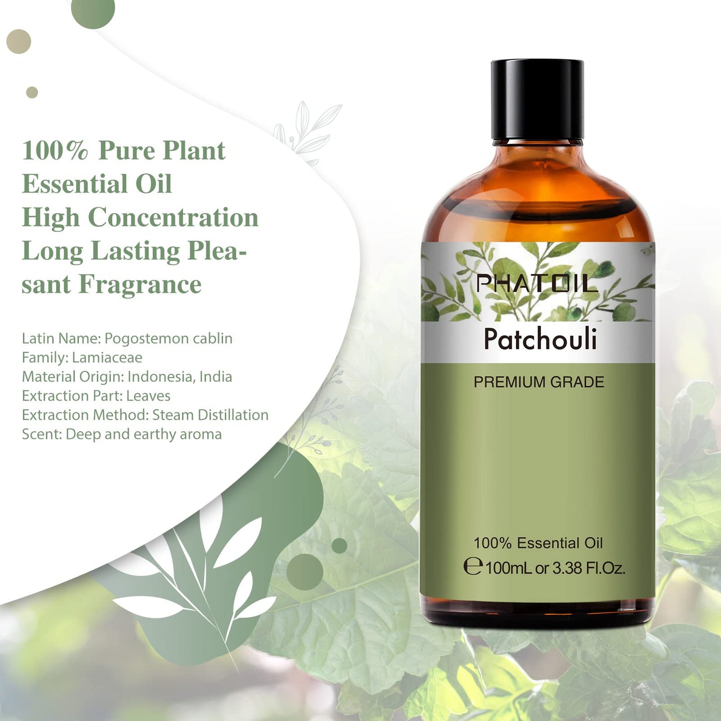 Patchouli Essential Oil 100ml – PHATOIL Pure Aromatherapy for Diffuser & DIY