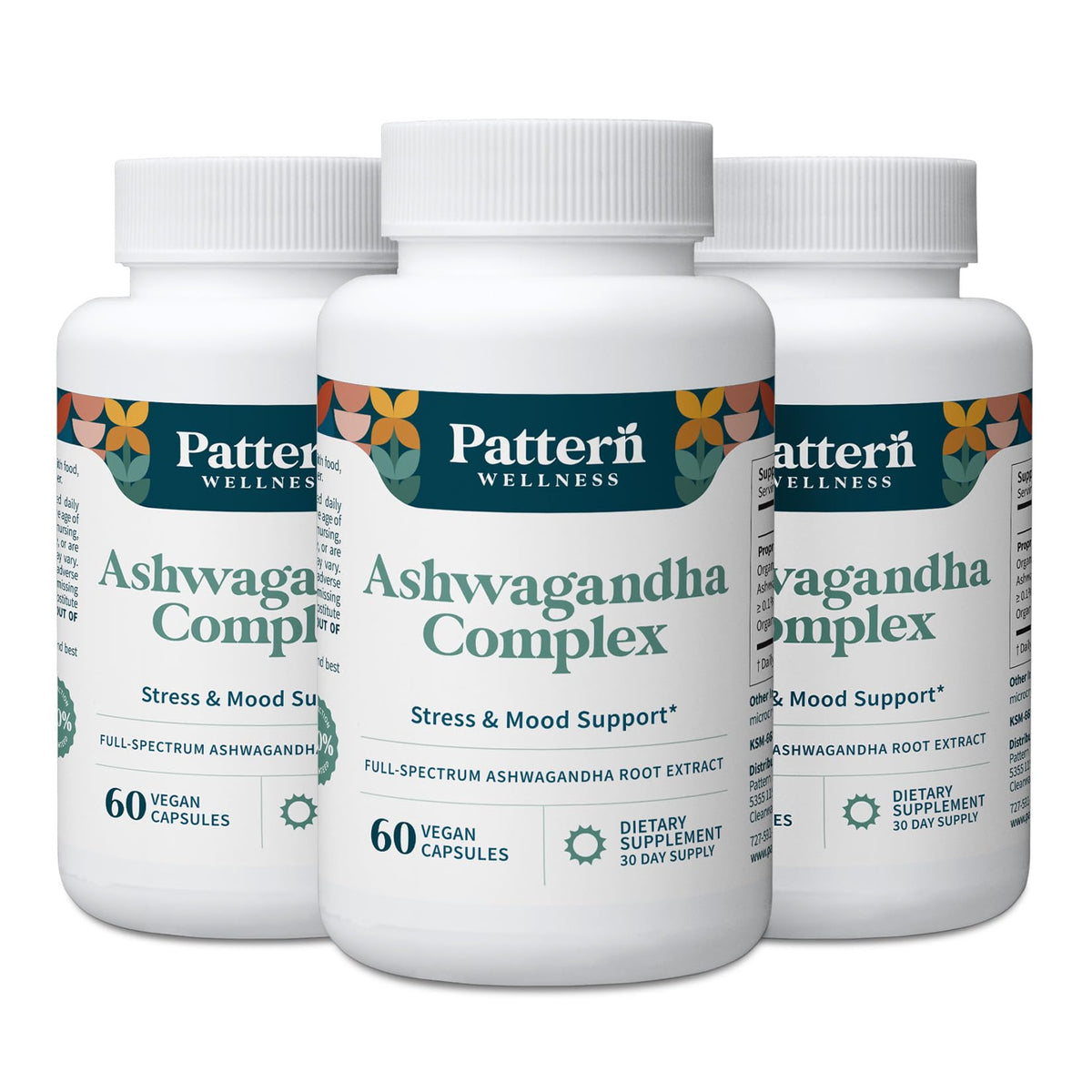 Pattern Wellness Ashwagana Complex – Organic KSM-66® & Black Pepper, 180 Vegan Capsules