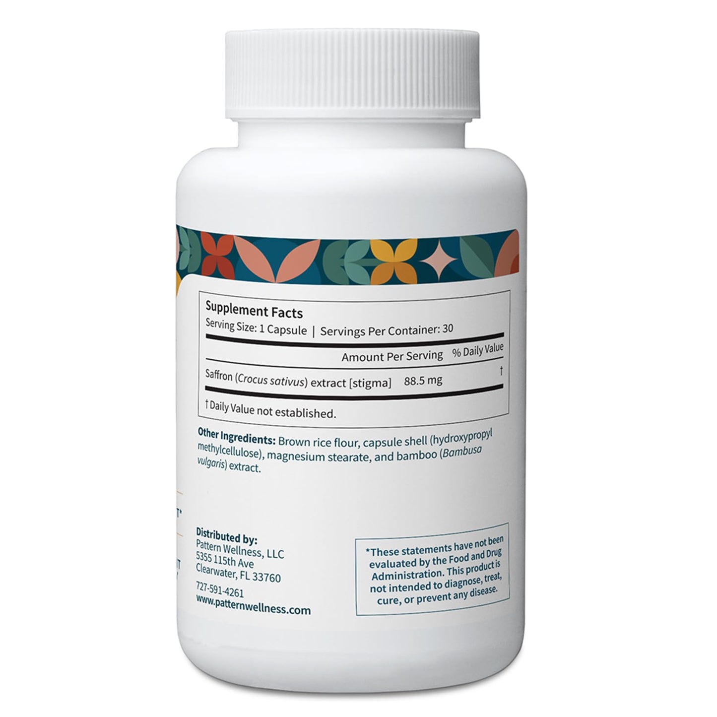 Pattern Wellness Saffron Extract – Mood & Wellness Support | 88.5 mg Saffron Supplement | Non-GMO & Gluten-Free – 30 Vegetable Capsules
