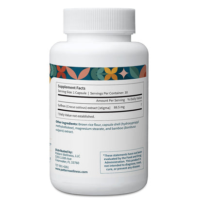 Pattern Wellness Saffron Extract – Mood & Wellness Support | 88.5 mg Saffron Supplement | Non-GMO & Gluten-Free – 30 Vegetable Capsules