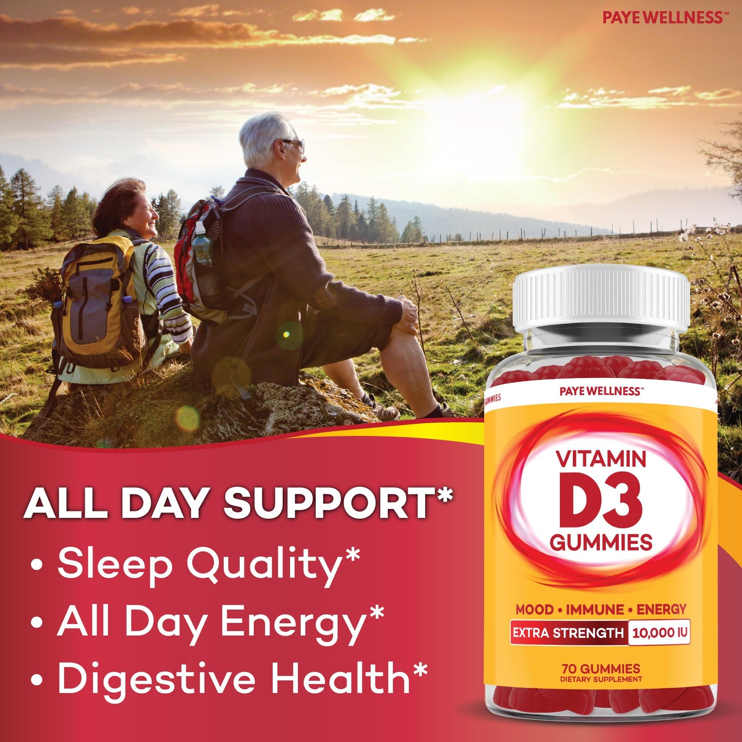 PAYÉ Vitamin D3 Gummies 10,000 IU | Immune, Bone & Muscle Support | 140 Count