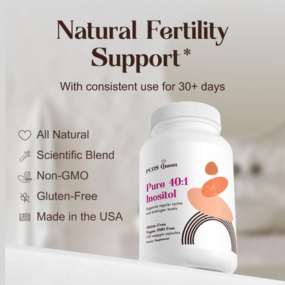 PCOS Queen Pure 40:1 Inositol – Myo & D-Chiro Inositol for Fertility, Skin & Cycle Health | 3 Bottles