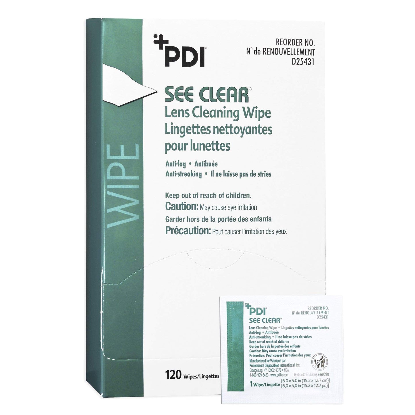 PDI See Clear Lens Cleaning Wipes – 120 Wipes, 6 x 5, Anti-Static & Anti-Streaking