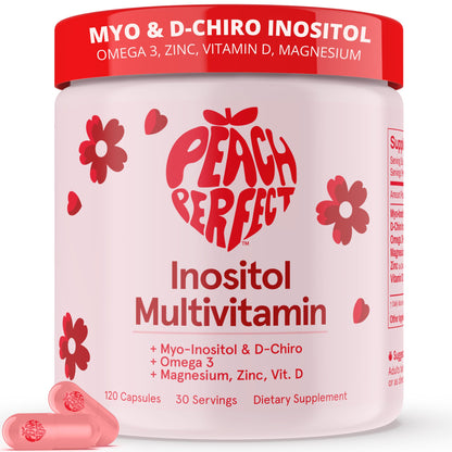 Peach Perfect Inositol Multivitamin – Myo-Inositol & D-Chiro 40:1, Omega-3, D3, Mg, Zn – Women Health – 30 SVG