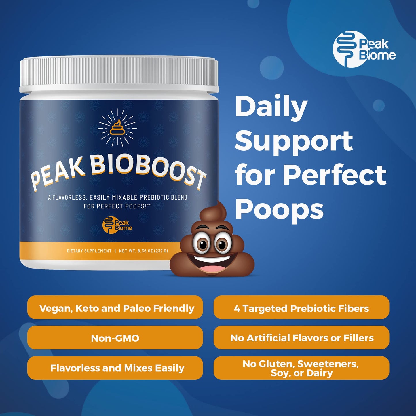 Peak BioBoost by Peak Biome — Flavorless Prebiotic Fiber for Digestive Health | 30 Servings, 1 Month Supply