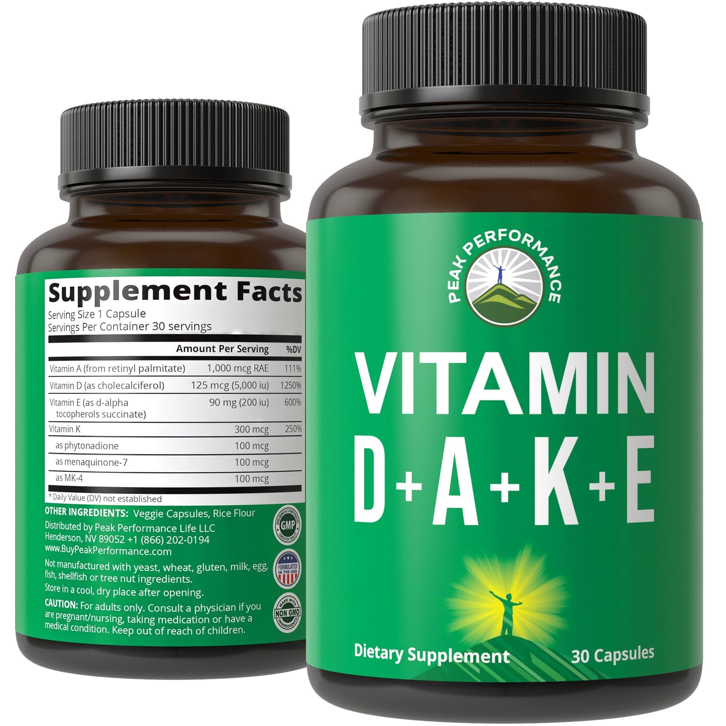 Peak Performance ADK Vitamin D3 5,000 IU + A + E + K | Vegan Capsule