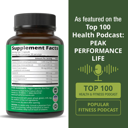 Peak Performance ADK Vitamin D3 5,000 IU + A + E + K | Vegan Capsule