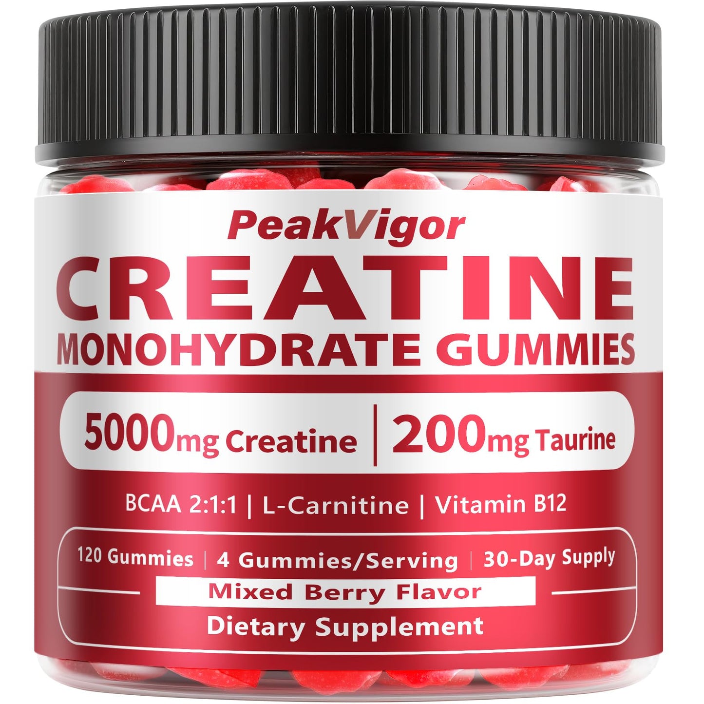 PeakVigor Organics Creatine Gummies 5000mg for Women & Men – Vegan, Sugar-Free, 120 Gummies