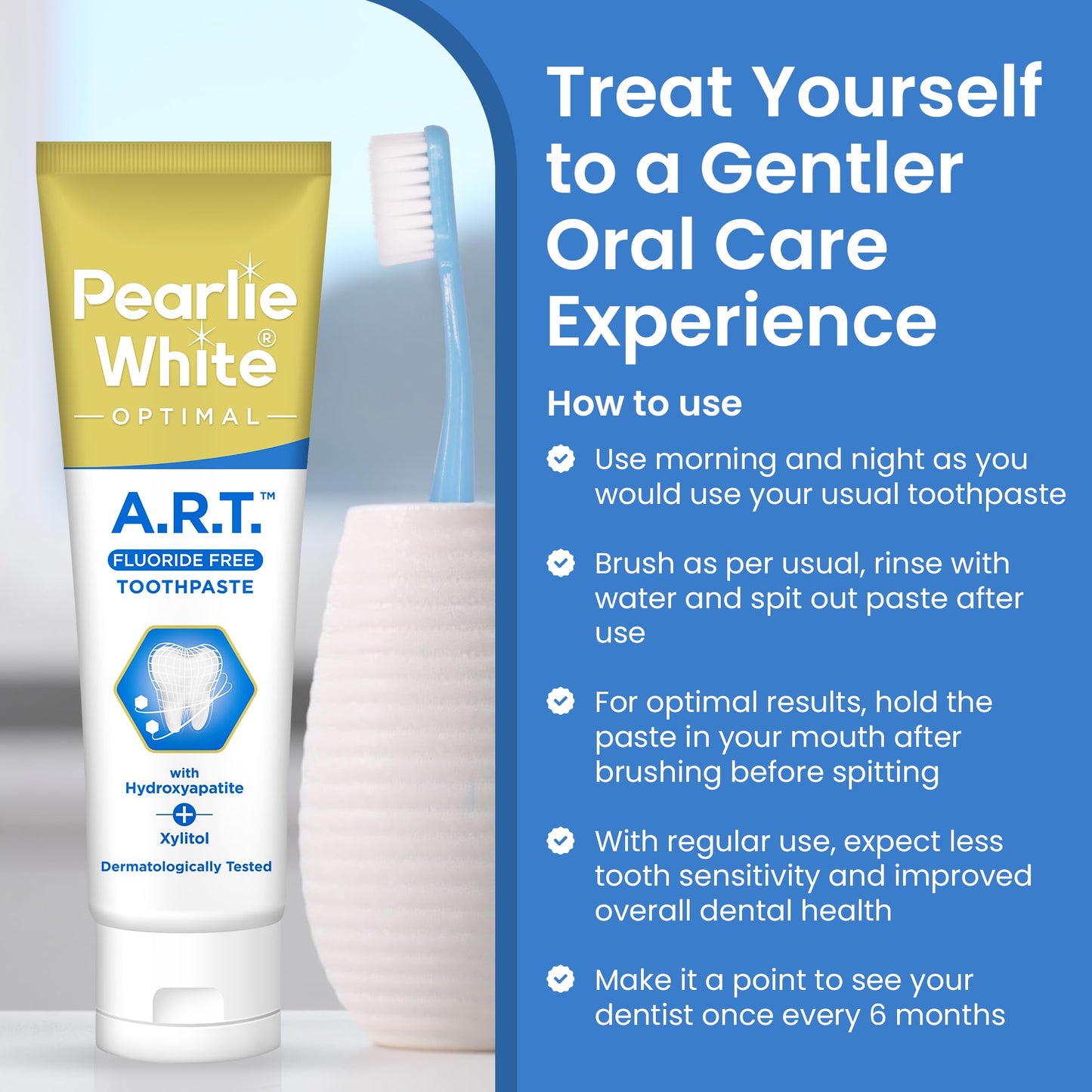 Pearlie White Active Remineralization Fluoride Free Toothpaste – Hydroxyapatite, Xylitol, 3.8oz/110g