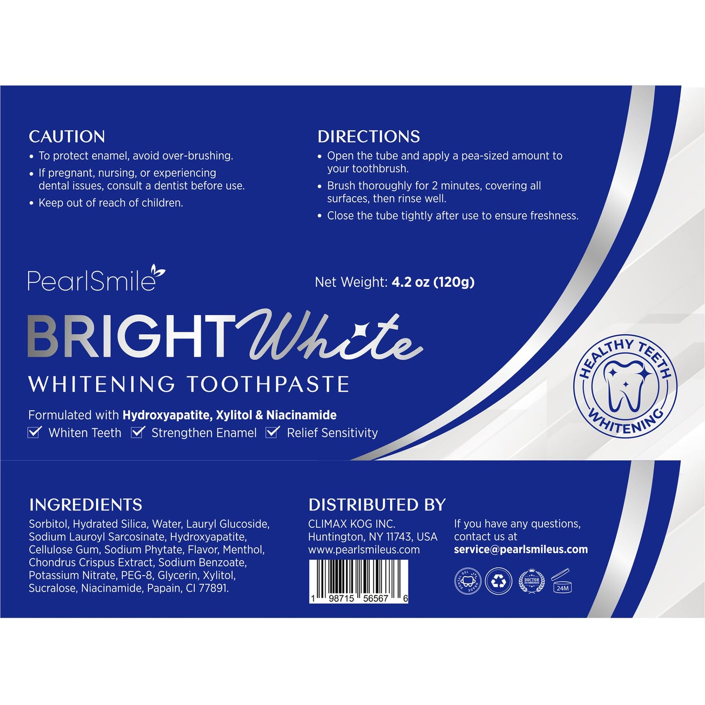 PearlSmile Hydroxyapatite Niacinamide Whitening Toothpaste – 10% Nano-Hydroxyapatite, 5% Niacinamide, Fluoride-Free – 4.2 oz Pack of 2