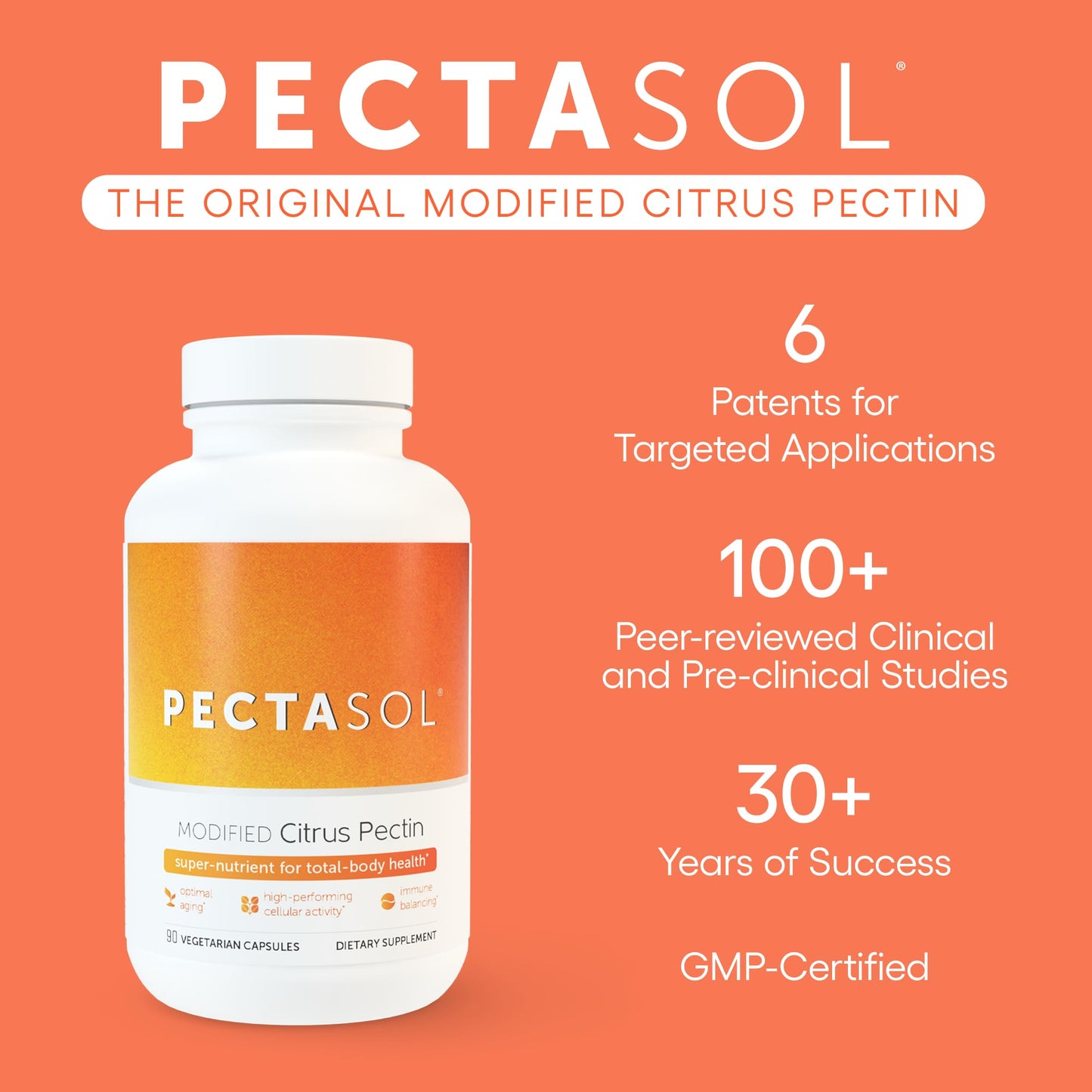 EcoNugenics PectaSol Modified Citrus Pectin – 90 Capsules for Immune & Total-Body Health