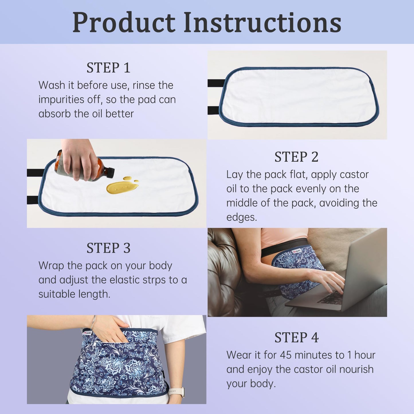 Pedobi Reusable Castor Oil Pack Wrap – Liver Detox, 2pcs, Blue/White