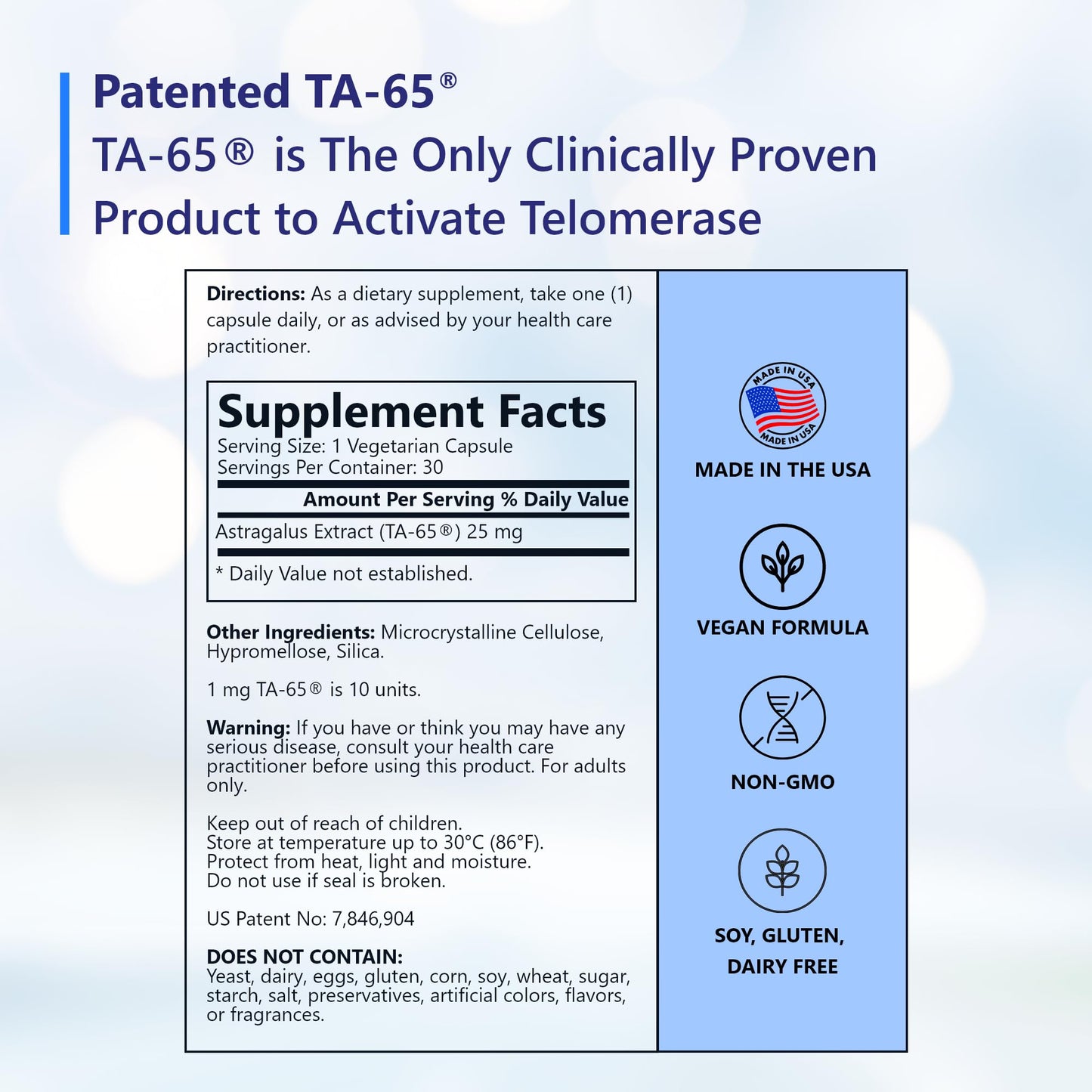 T.A. Sciences TA-65 Telomere Activation Supplement - 2.5x Potency, 30 Capsules